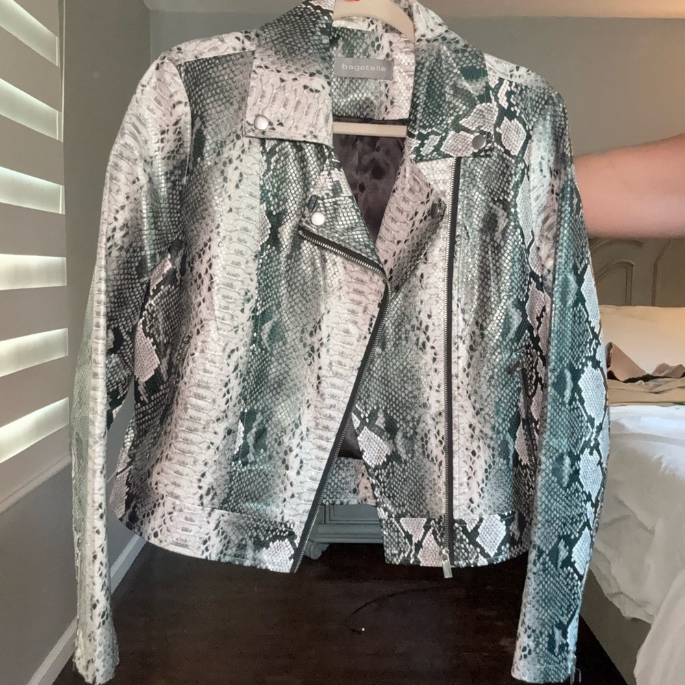 Bagatelle Green and Black Snakeskin Leather Jacket